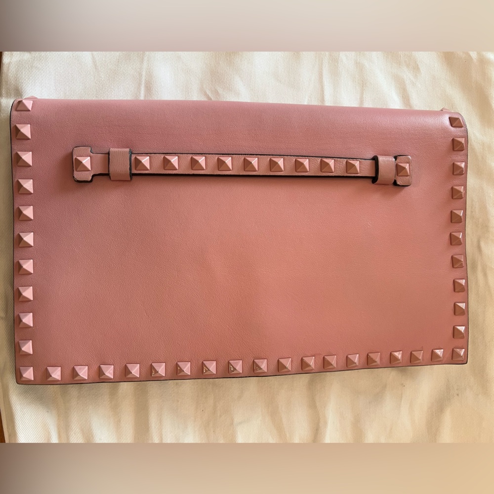Valentino Pink Rock Stud Leather Clutch